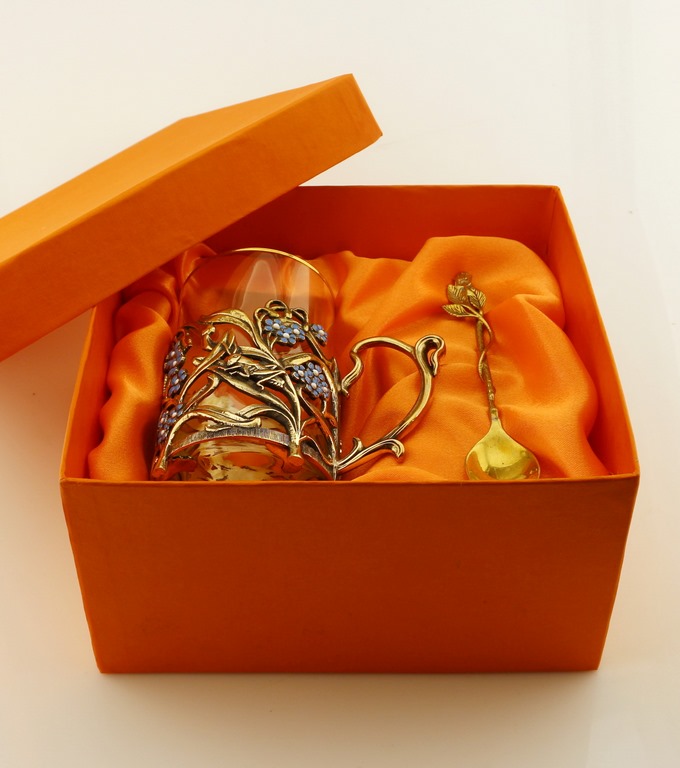 Коробка под подстаканник  оранжевая с ложементом